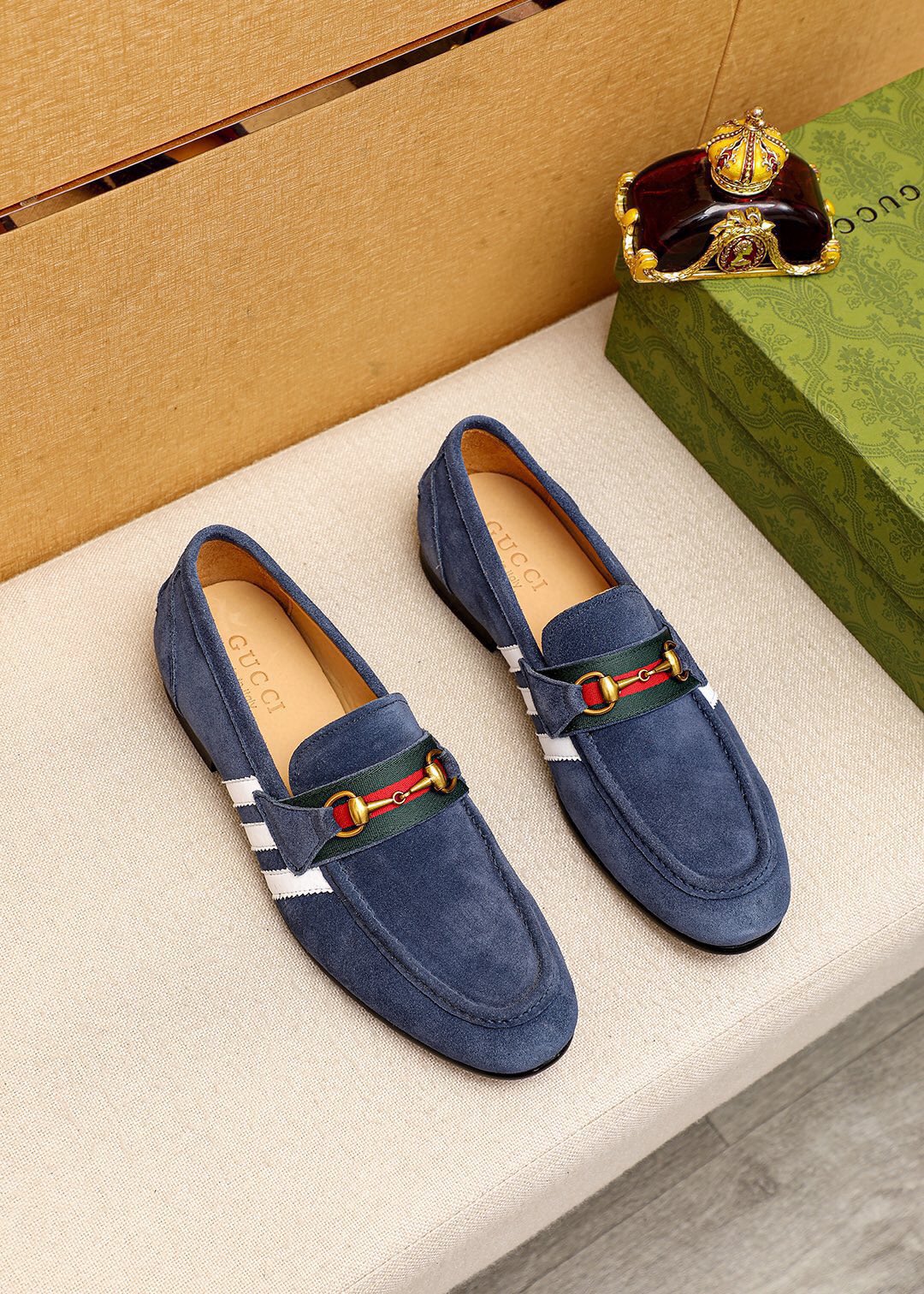 Gucci Men's Blue Suede Loafers with Horsebit Detail - Sizes 39-44 1 Gucci Men's Blue Suede Loafers with Horsebit Detail - Sizes 39-44