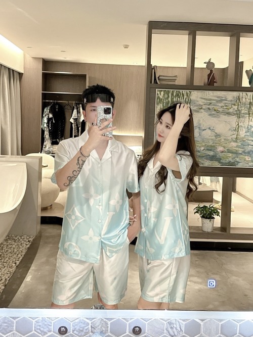 Louis Vuitton Couple Pajama Set - Summer Ice Silk Sleepwear, Breathable & Soft 1 Louis Vuitton Couple Pajama Set - Summer Ice Silk Sleepwear, Breathable & Soft