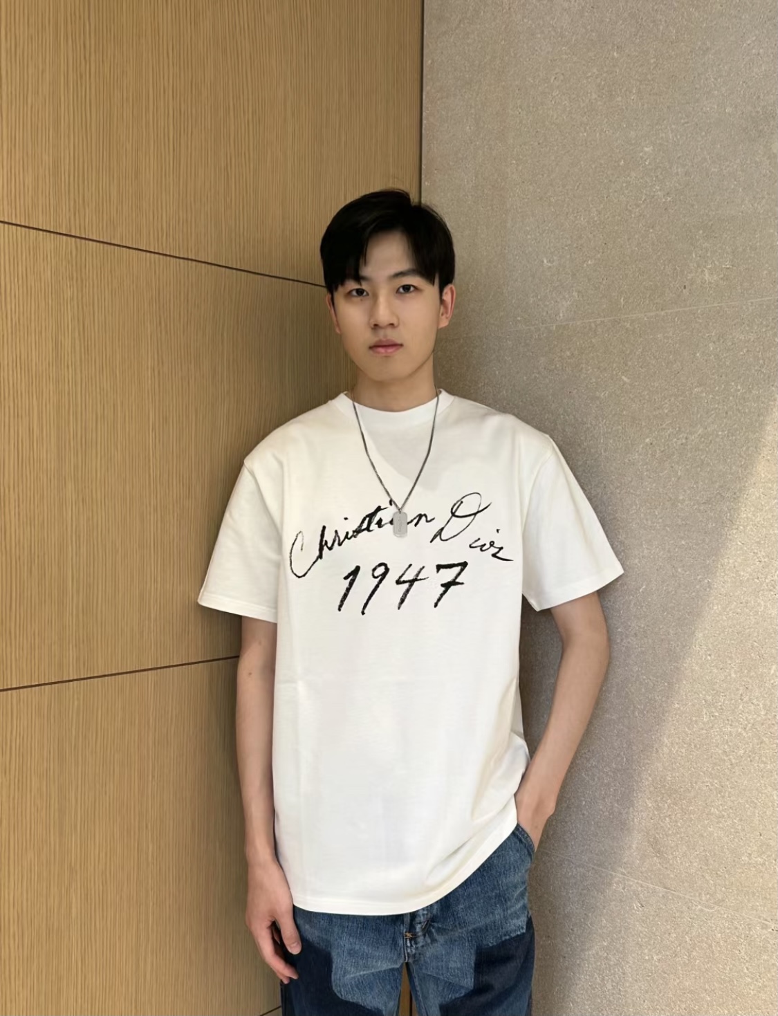  DIOR/迪奥 47logo标语印花情侣款短袖TEE 上身效果#