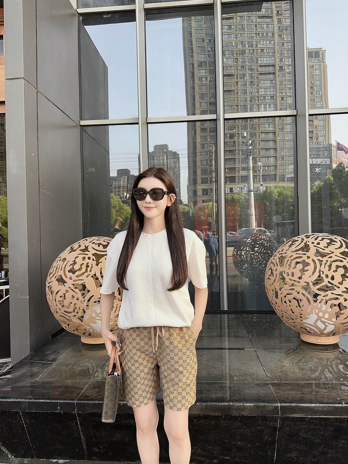 GUCCI/古驰 GG满印老花短裤 上身效果#