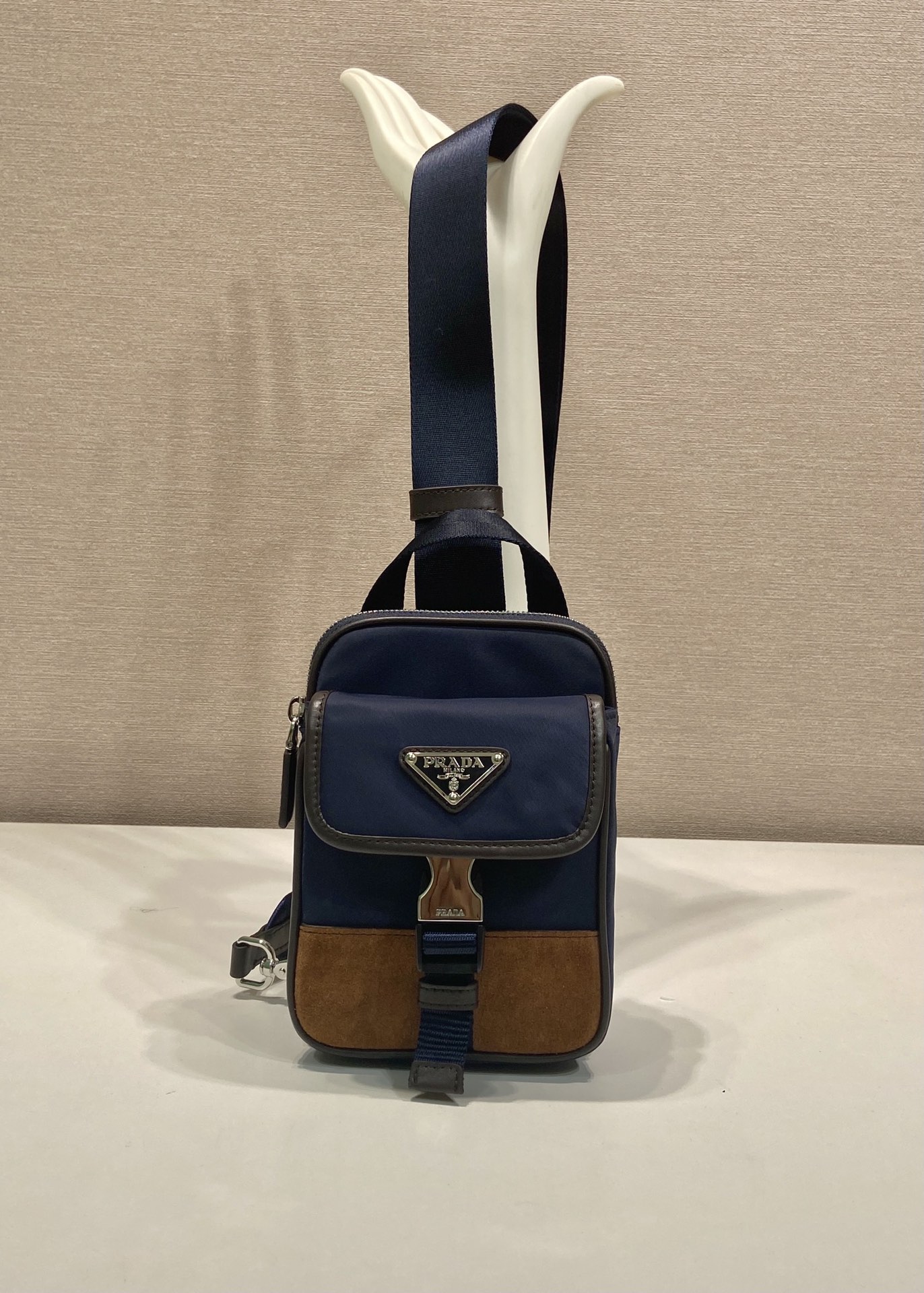 Stylish Black Nylon & Saffiano Leather Phone Pouch with Triangle Logo 2 i1745742325 2518 0