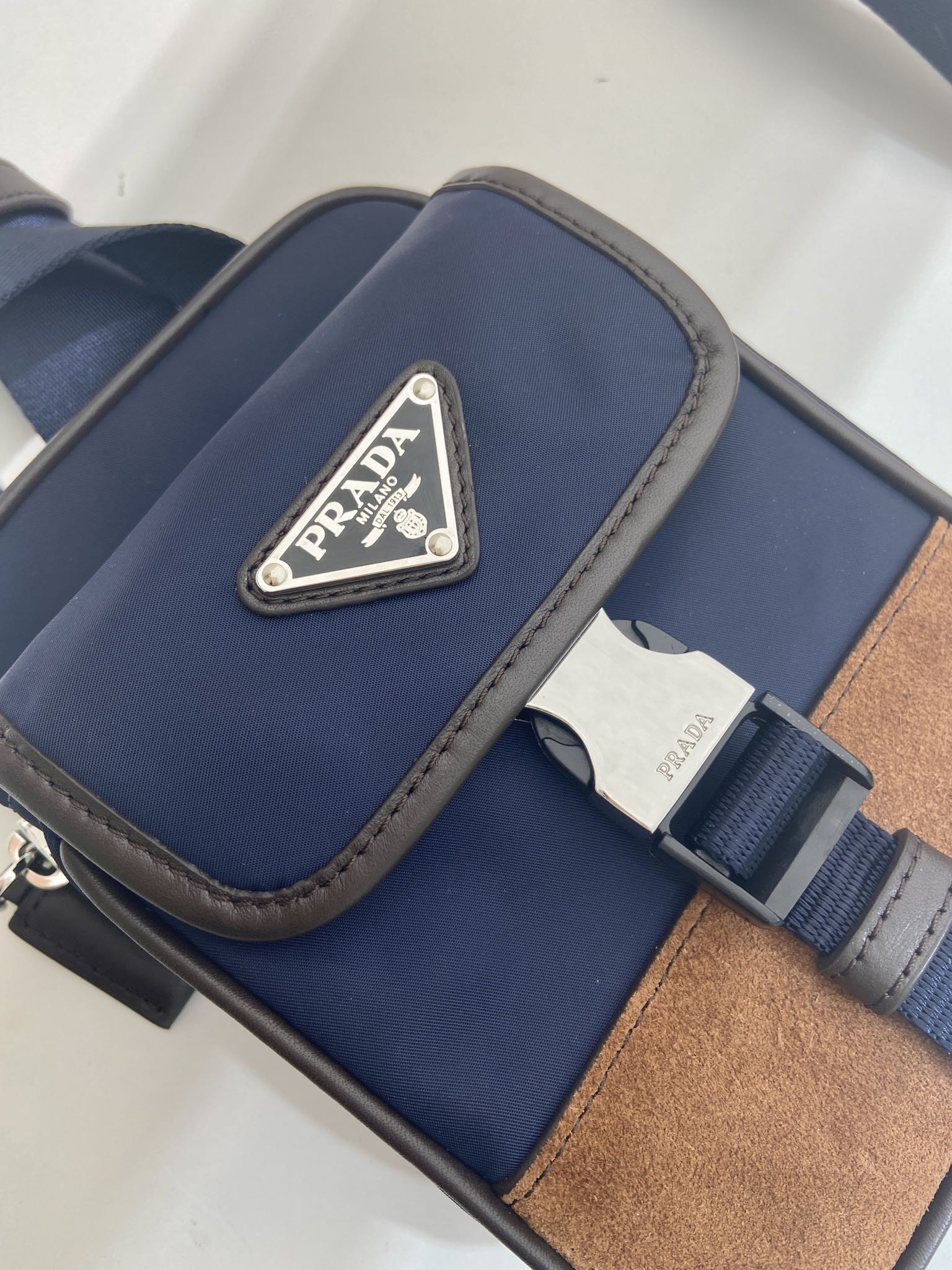 Stylish Black Nylon & Saffiano Leather Phone Pouch with Triangle Logo 8 i1745742325 2821 6