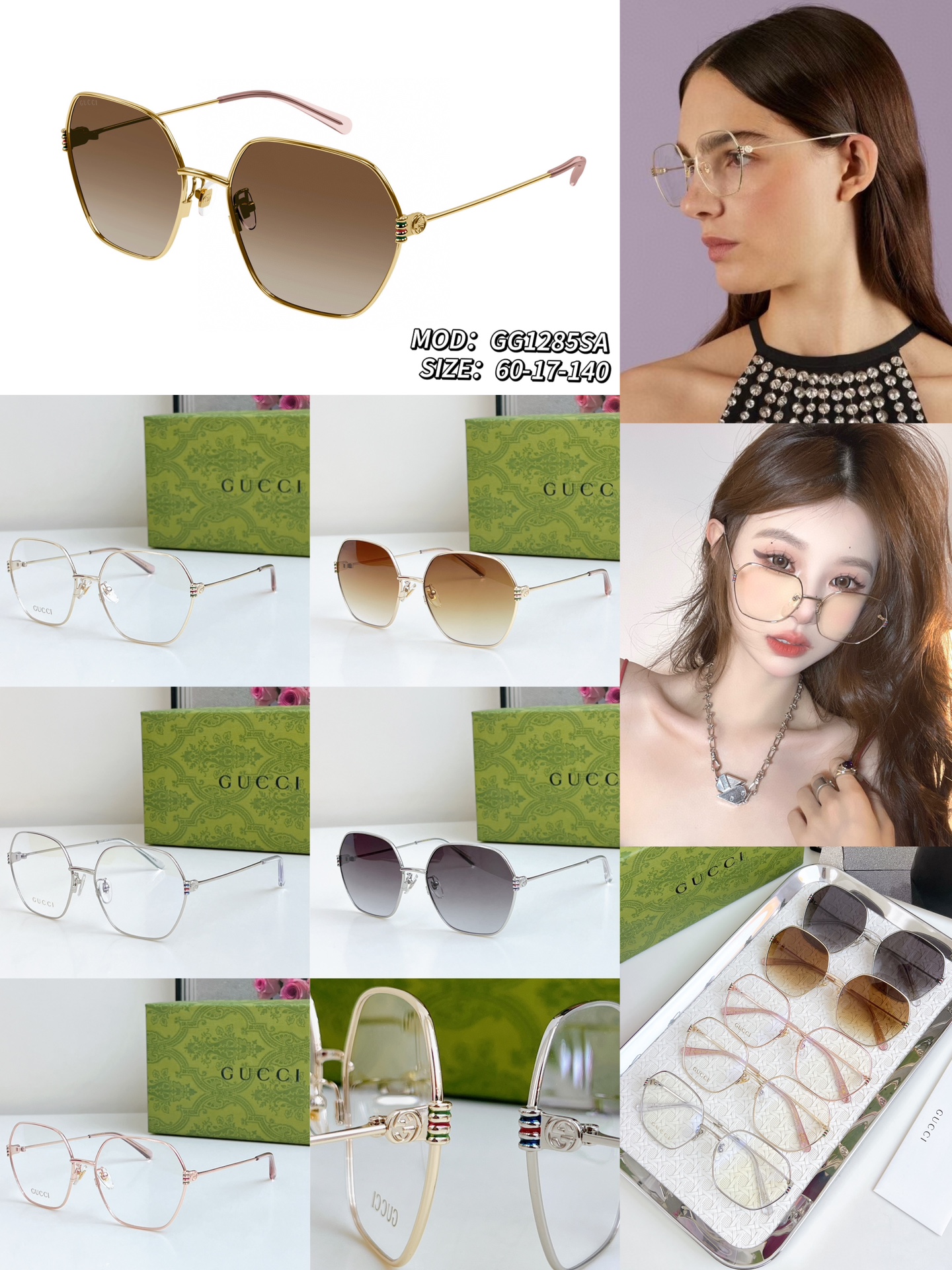 GUCC* Gafas retro de alambre dorado sencillas GG1285SA