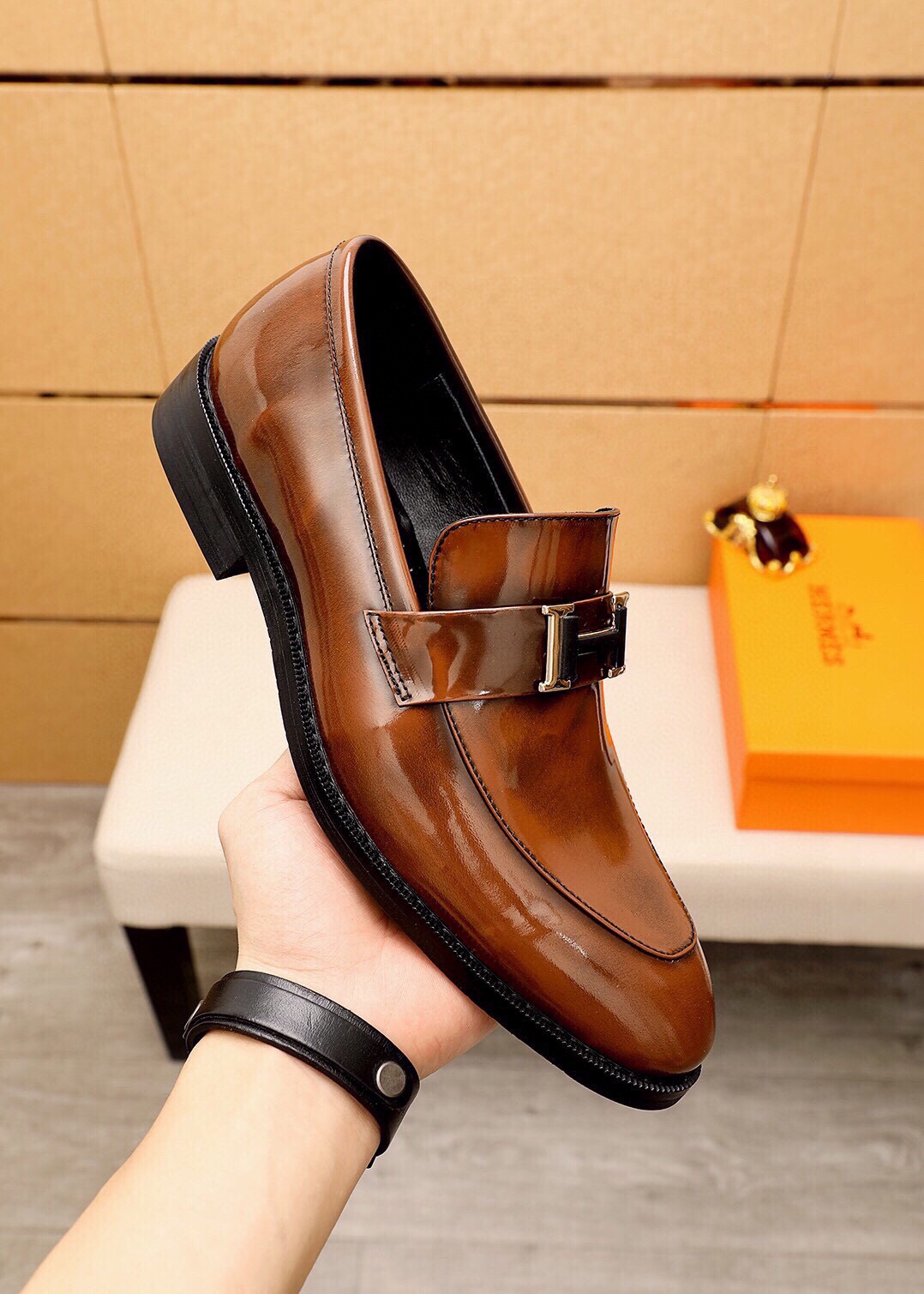 Hermes Men's Leather Loafers with Metal Buckle - Classic Style, Size 38-44 6 i1745801575 6230 4