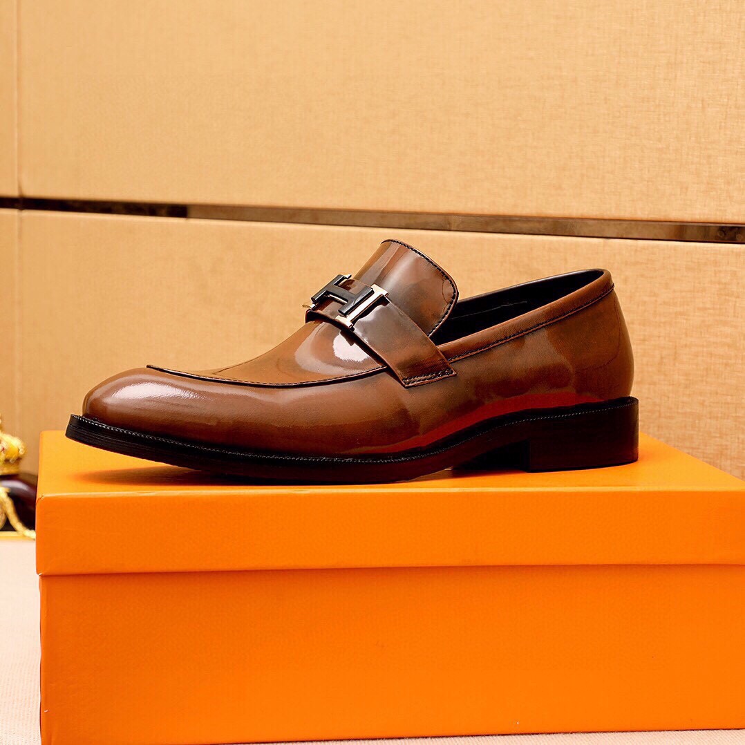 Hermes Men's Leather Loafers with Metal Buckle - Classic Style, Size 38-44 5 i1745801575 8106 3