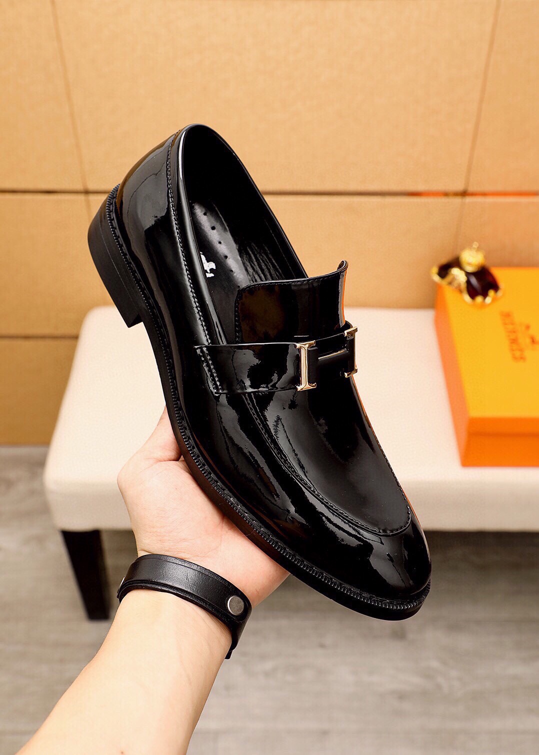 Hermes Men's Black Leather Loafers with Metal Detail, Sizes 38-44 6 i1745801609 4377 4