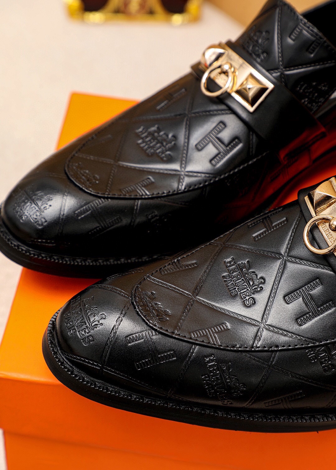 Hermes Men's Black Leather Loafers with Gold Hardware - Sizes 38-44 8 i1745801682 3235 6