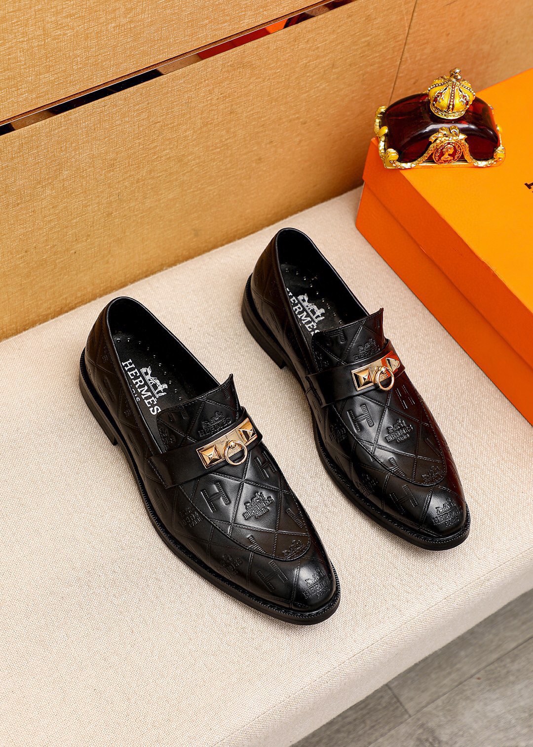 Hermes Men's Black Leather Loafers with Gold Hardware - Sizes 38-44 2 i1745801682 4096 0