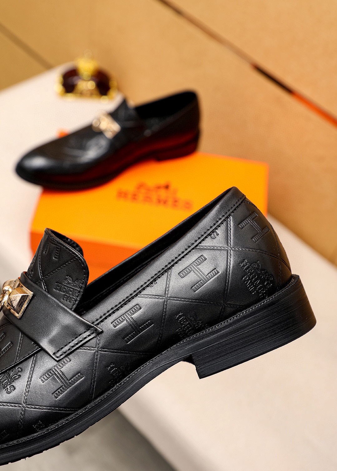Hermes Men's Black Leather Loafers with Gold Hardware - Sizes 38-44 7 i1745801682 7945 5