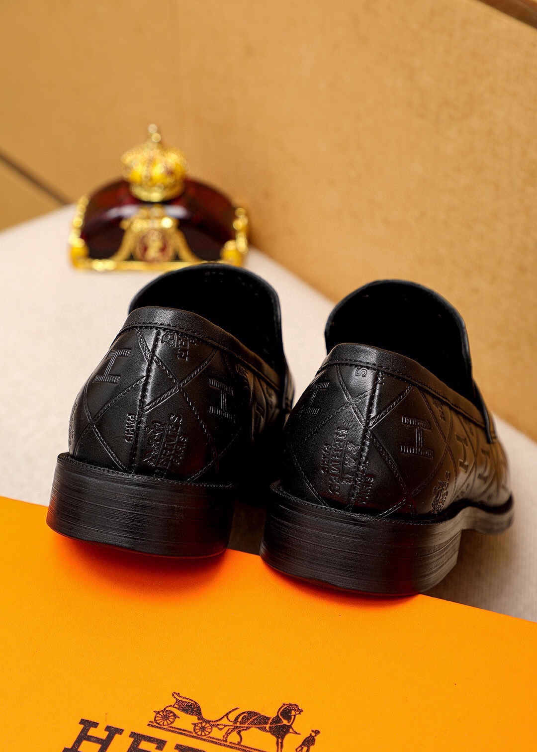 Hermes Men's Black Leather Loafers with Gold Hardware - Sizes 38-44 9 i1745801682 9049 7