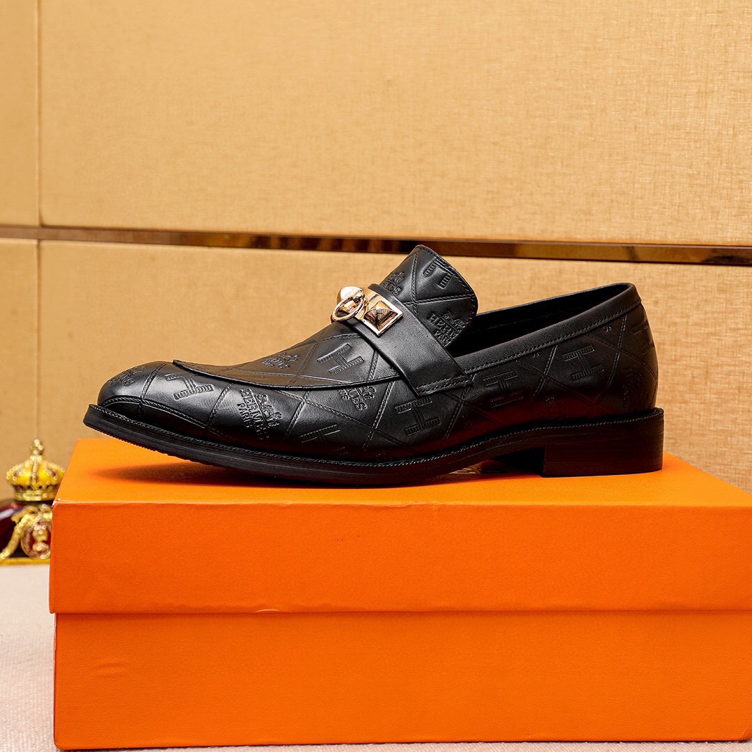 Hermes Men's Black Leather Loafers with Gold Hardware - Sizes 38-44 5 i1745801682 9799 3