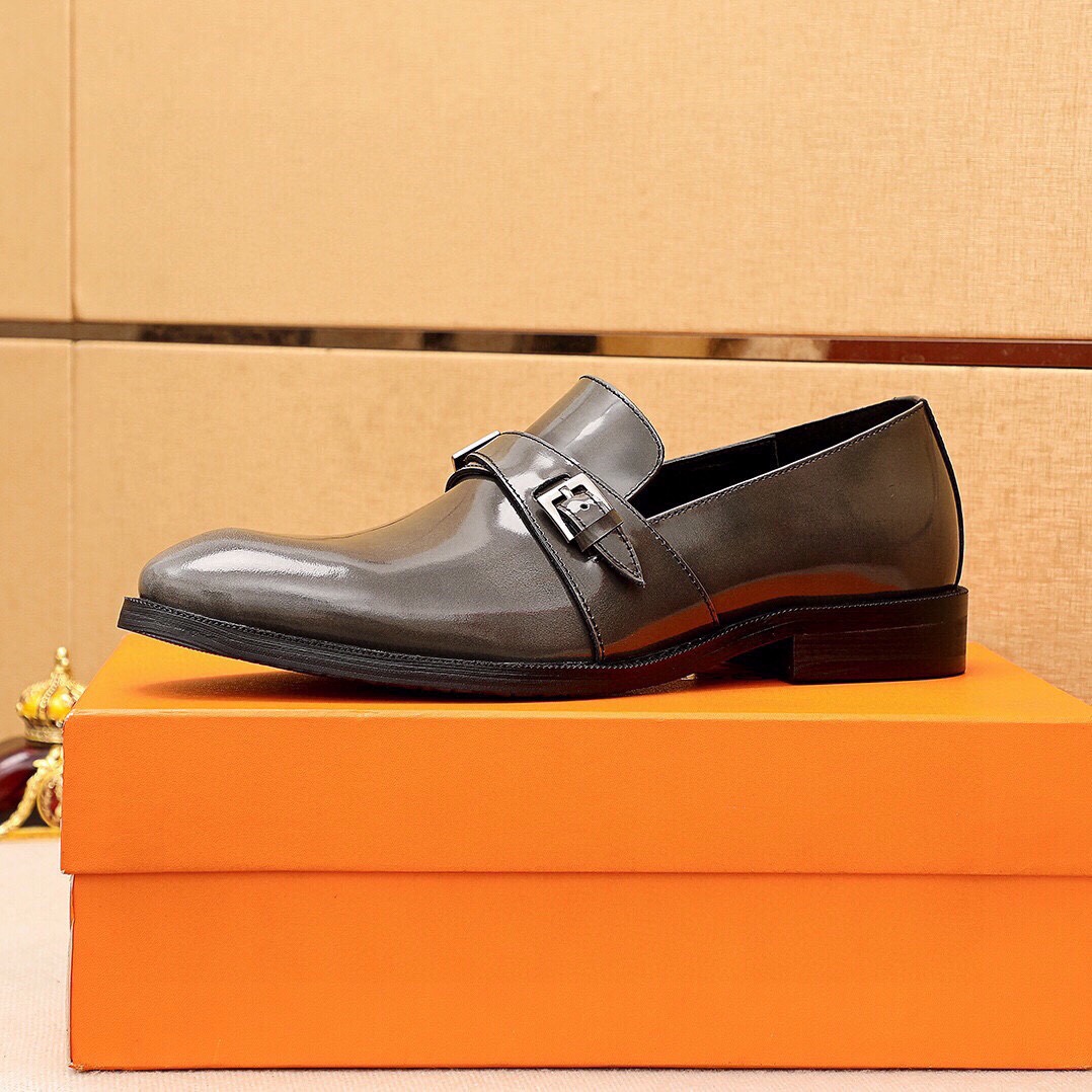 Hermes Leather Monk Strap Loafers, Gray Leather Upper, Buckle Detail 5 i1745801716 4268 3