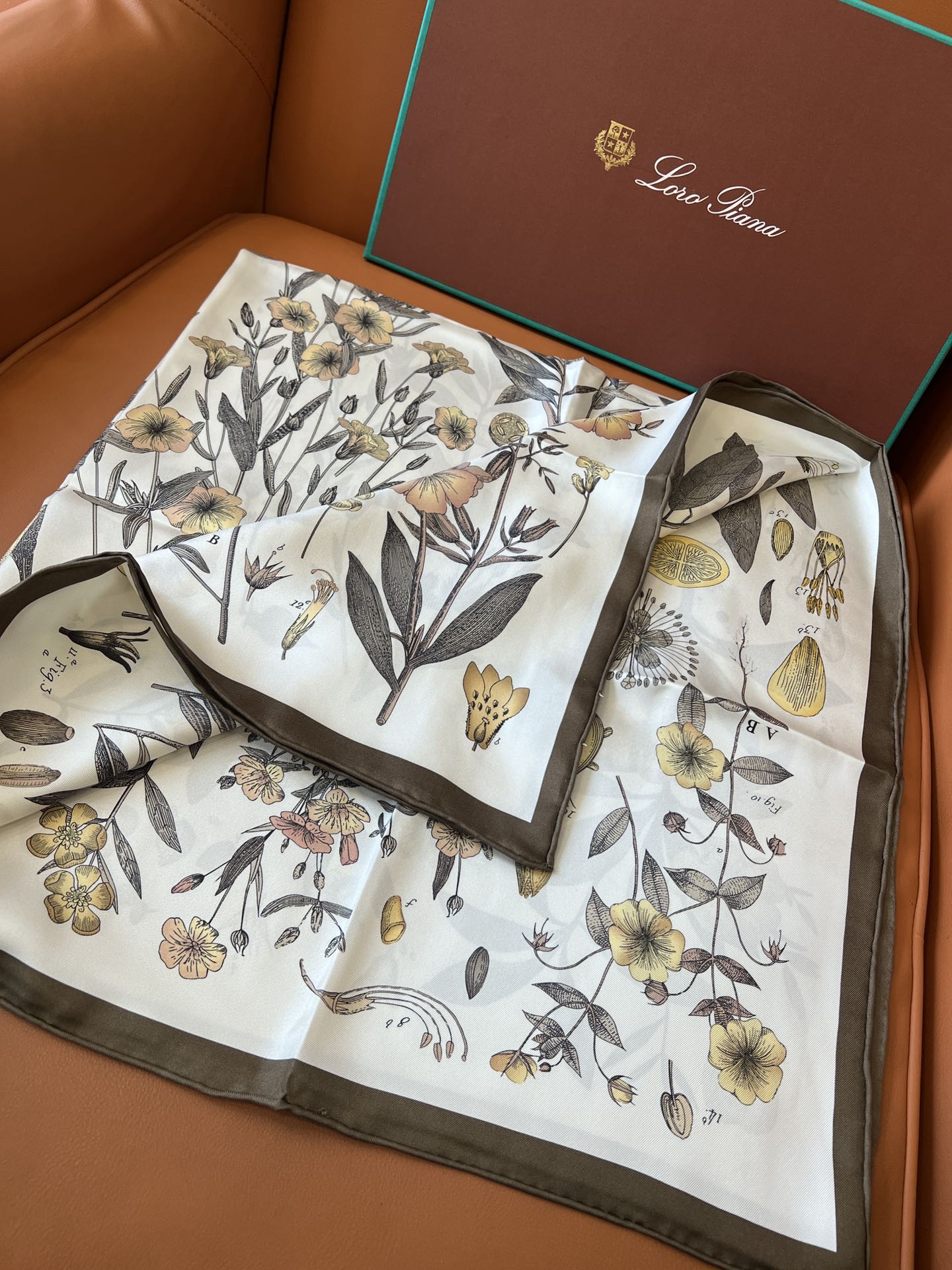 价格(不含包装)
Loro Piana(诺悠翩雅)顶级真丝方巾！
黄赭色/深褐色 (T1PN)
Enci