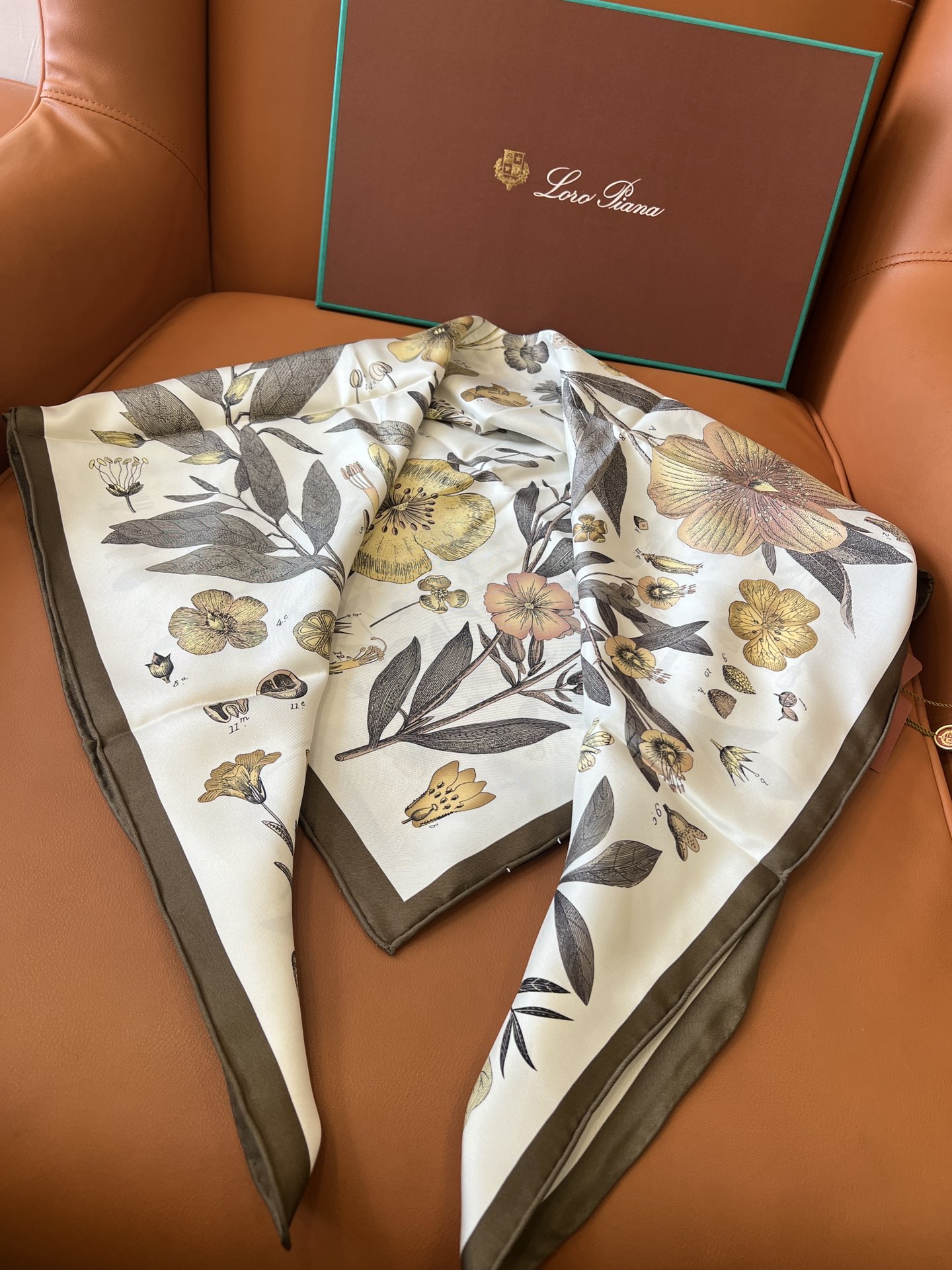 价格(不含包装)
Loro Piana(诺悠翩雅)顶级真丝方巾！
黄赭色/深褐色 (T1PN)
Enci