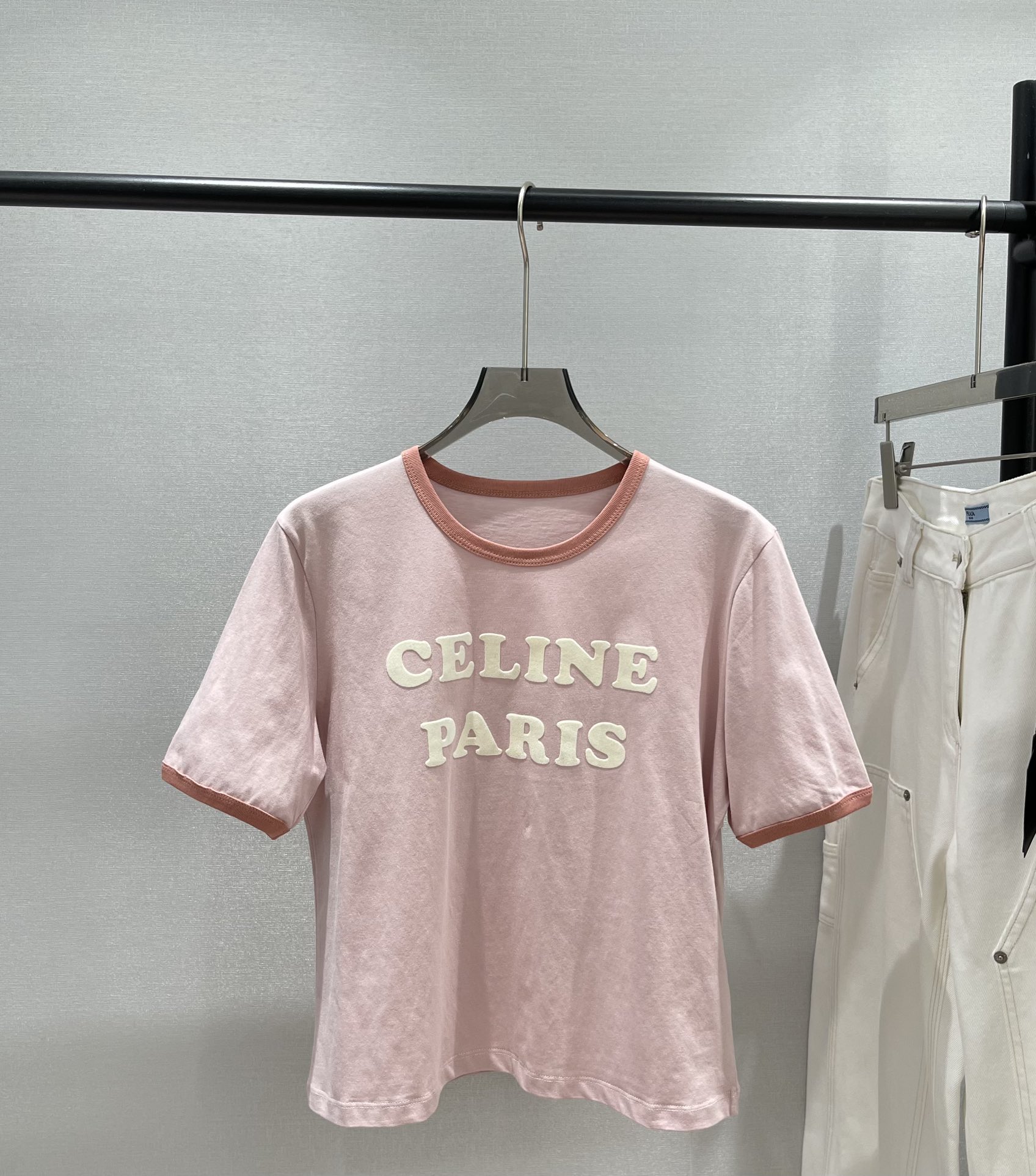 Pink Logo Velvet T-Shirt - Cropped Fit, Casual Style, and Comfortable 3 i1745836475 1277 1