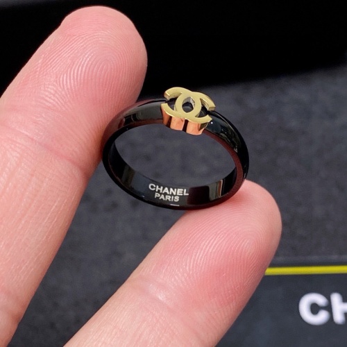Chanel-Style Black Stainless Steel Ring with Double C Logo (Sizes 6-8) 1 Chanel-Style Black Stainless Steel Ring with Double C Logo (Sizes 6-8)