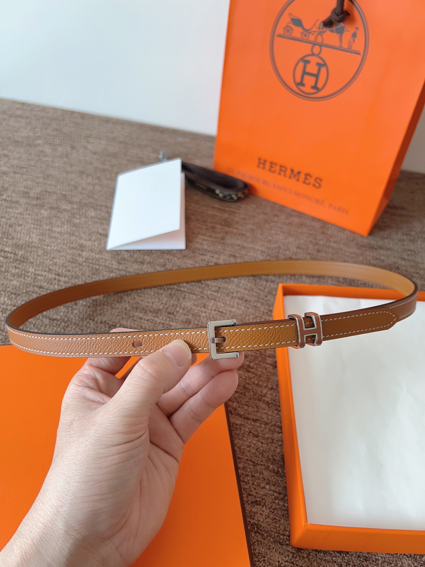 Hermes Pop H Belt 15mm,Leather Belt with H Logo Buckle,Tan 2 i1745852623 654 0