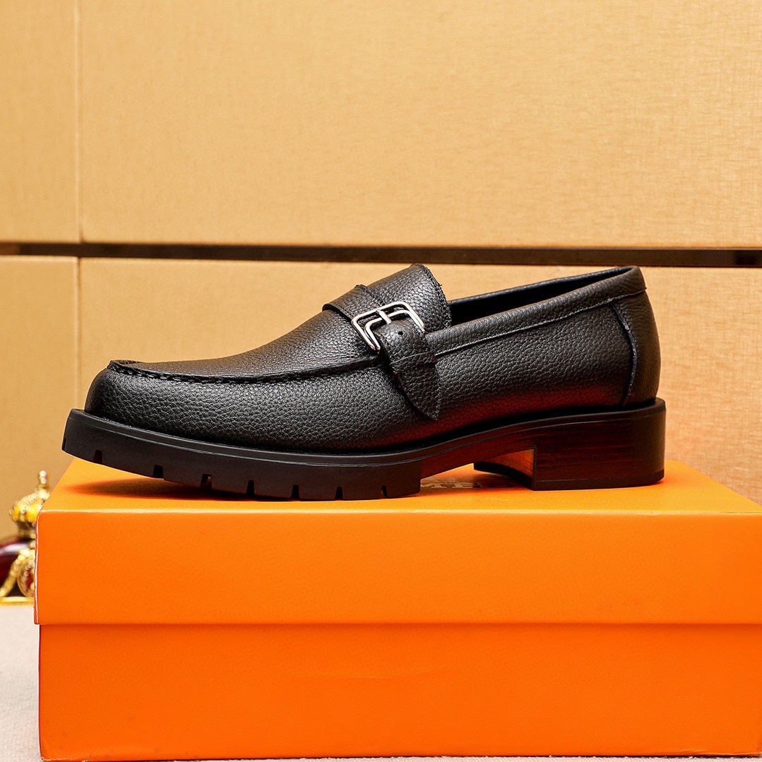 Hermes Men's Black Leather Loafers with Buckle Detail - Sizes 38-44 5 i1745889561 1500 3