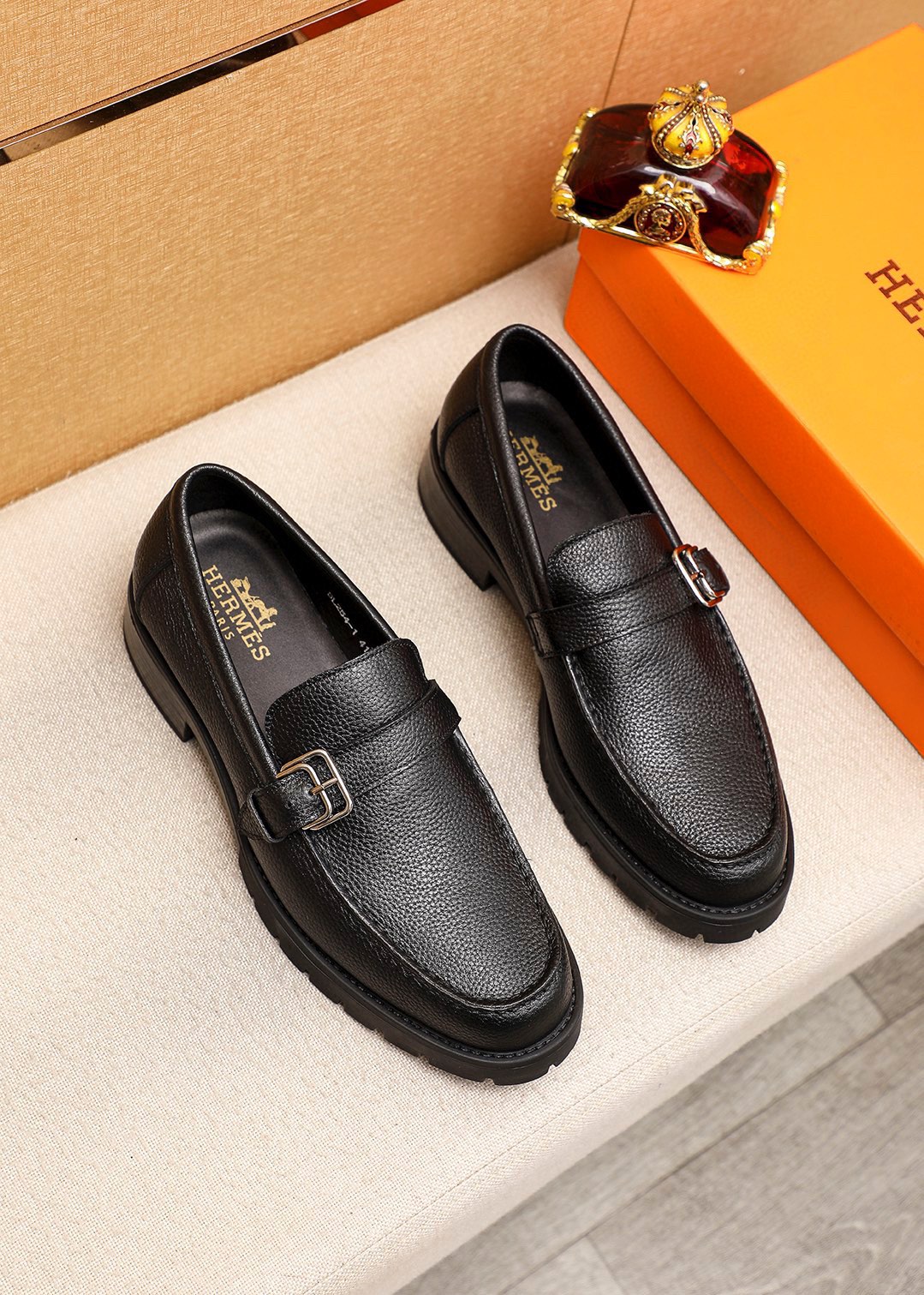 Hermes Men's Black Leather Loafers with Buckle Detail - Sizes 38-44 2 i1745889561 8894 0