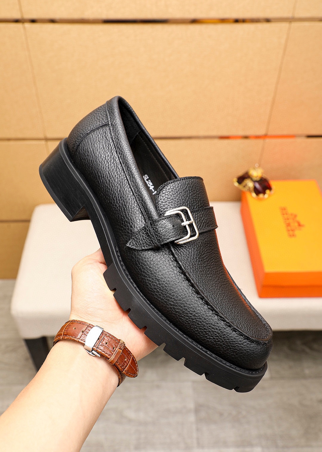 Hermes Men's Black Leather Loafers with Buckle Detail - Sizes 38-44 6 i1745889561 9319 4