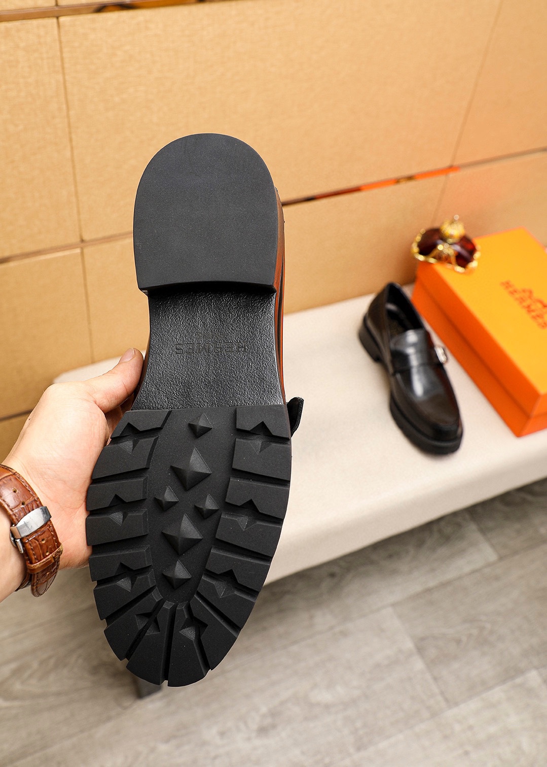 Hermes Men's Black Leather Loafers with Buckle Detail - Sizes 38-44 10 i1745889612 1512 8