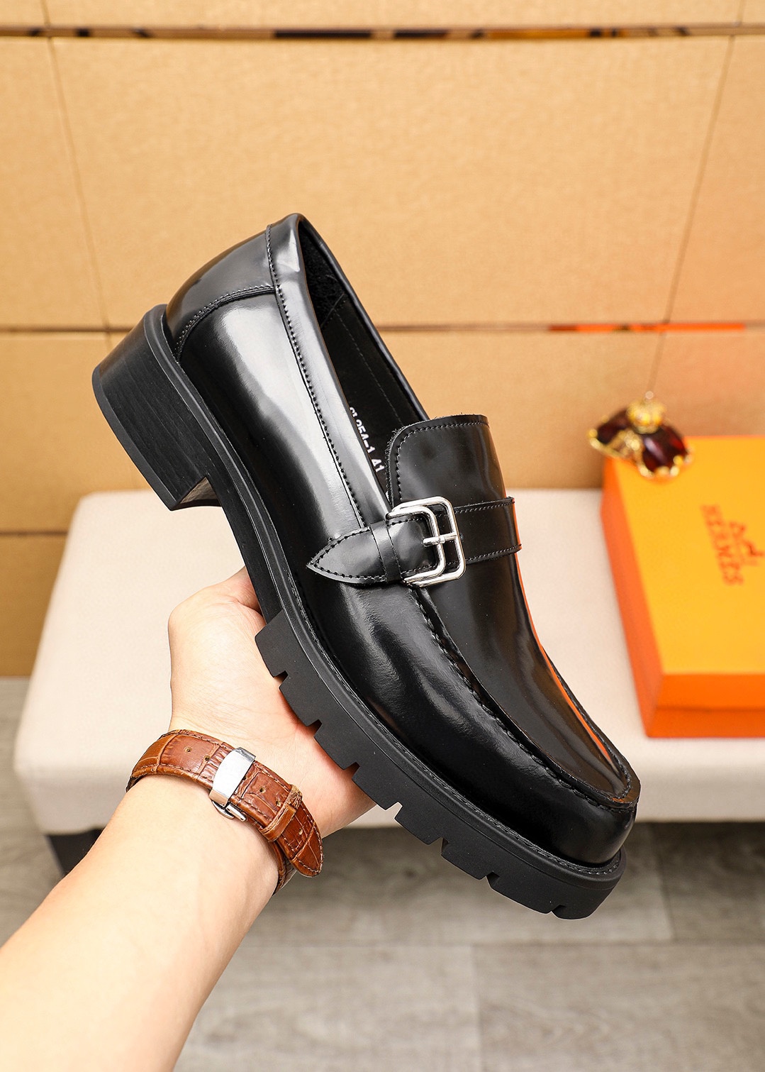 Hermes Men's Black Leather Loafers with Buckle Detail - Sizes 38-44 6 i1745889612 6686 4