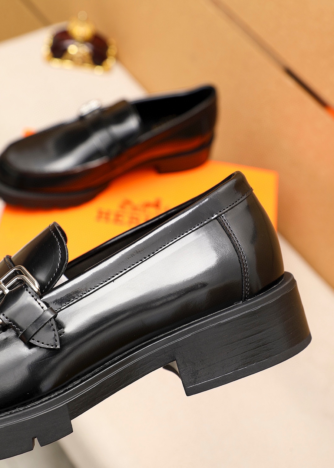 Hermes Men's Black Leather Loafers with Buckle Detail - Sizes 38-44 7 i1745889612 8593 5