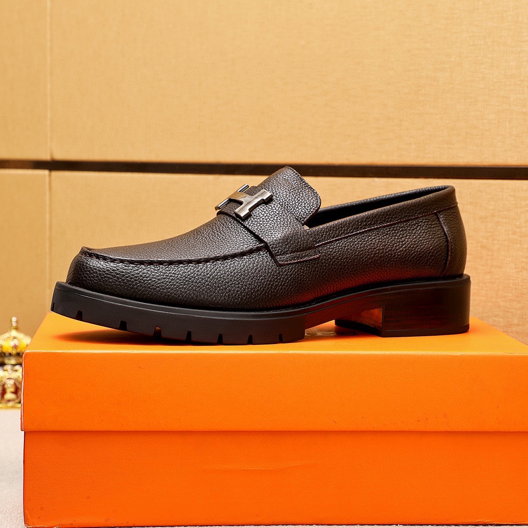 Hermes Men's Brown Leather Loafers with Metal Buckle Accent, Size 39-44 5 i1745889674 7271 3