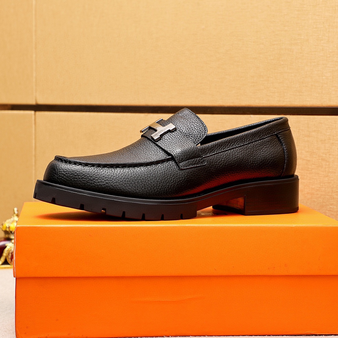 Hermes Men's Black Leather Loafers with Silver Hardware, Size 38-44 5 i1745889722 1008 3