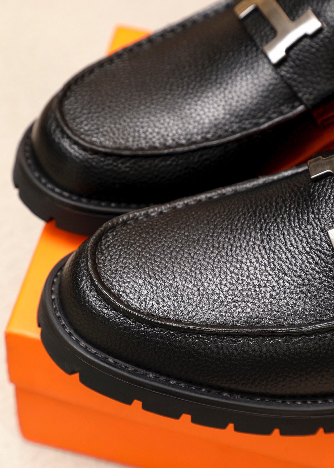 Hermes Men's Black Leather Loafers with Silver Hardware, Size 38-44 8 i1745889722 342 6