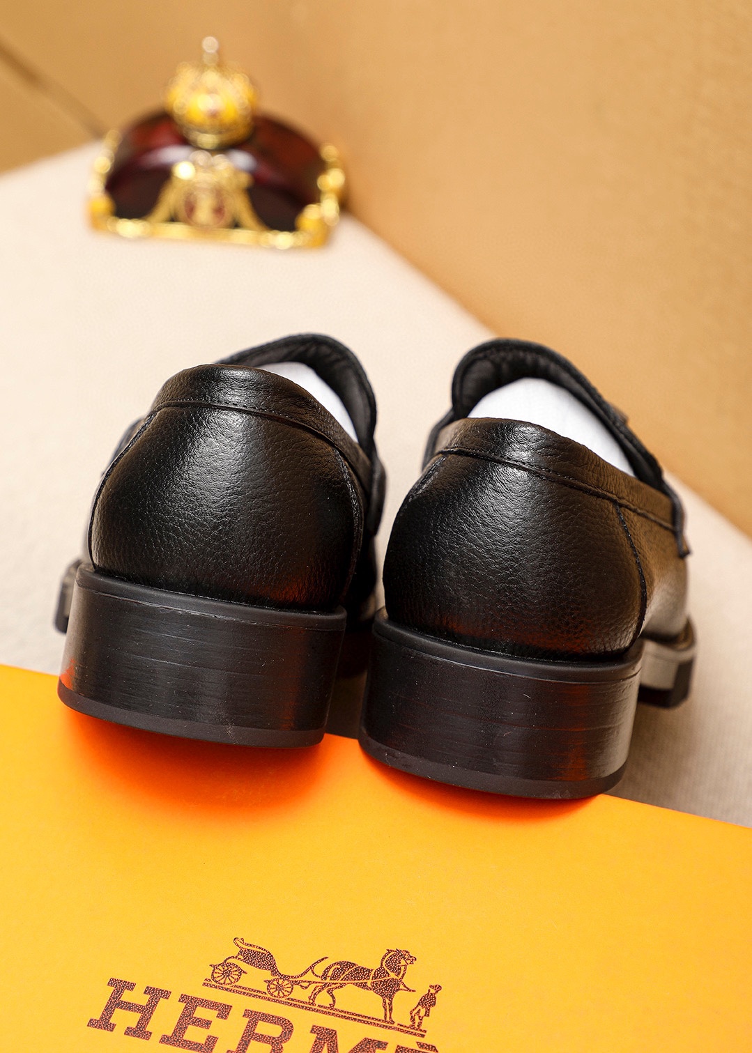Hermes Men's Black Leather Loafers with Silver Hardware, Size 38-44 9 i1745889722 5397 7