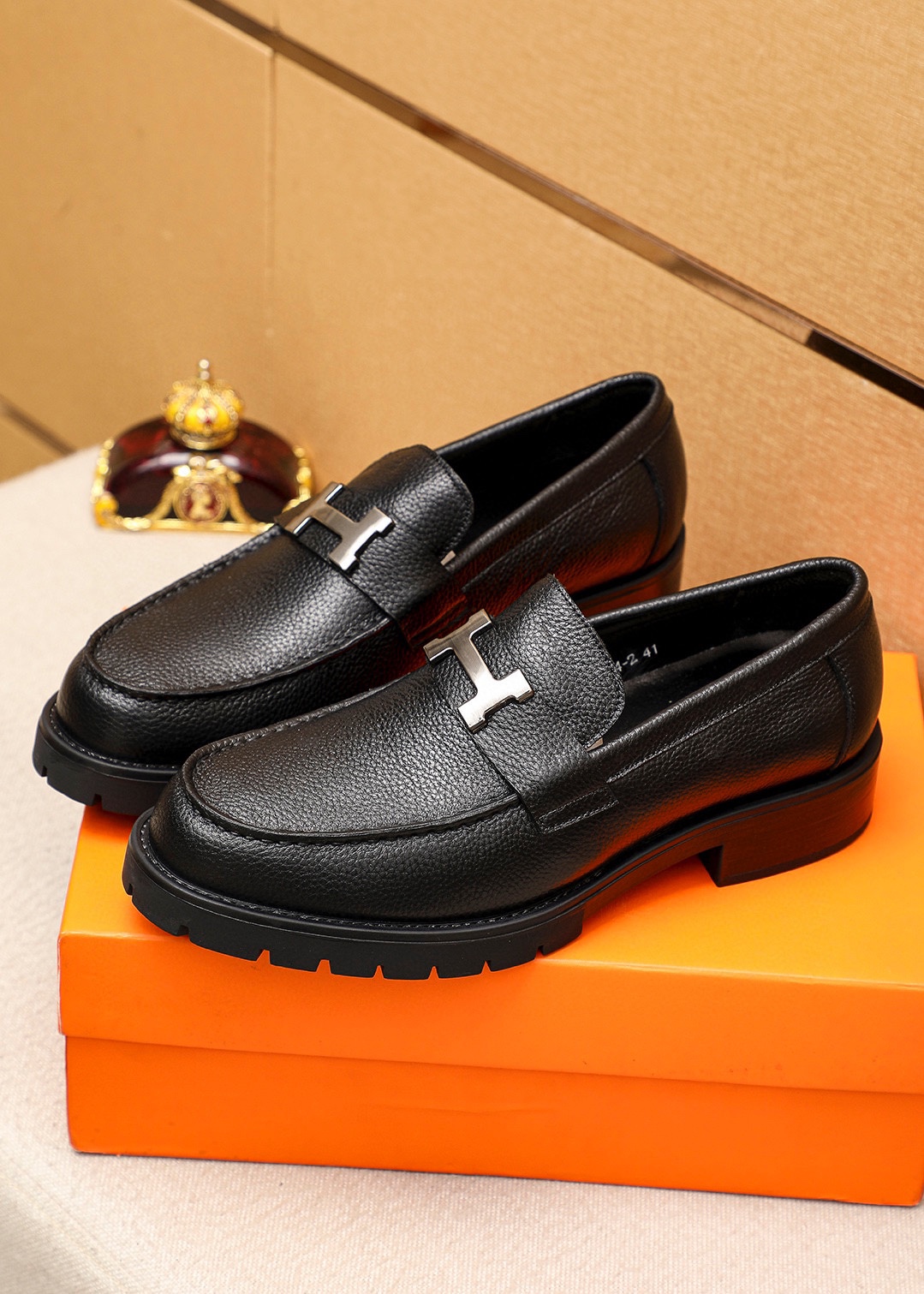Hermes Men's Black Leather Loafers with Silver Hardware, Size 38-44 3 i1745889722 6587 1