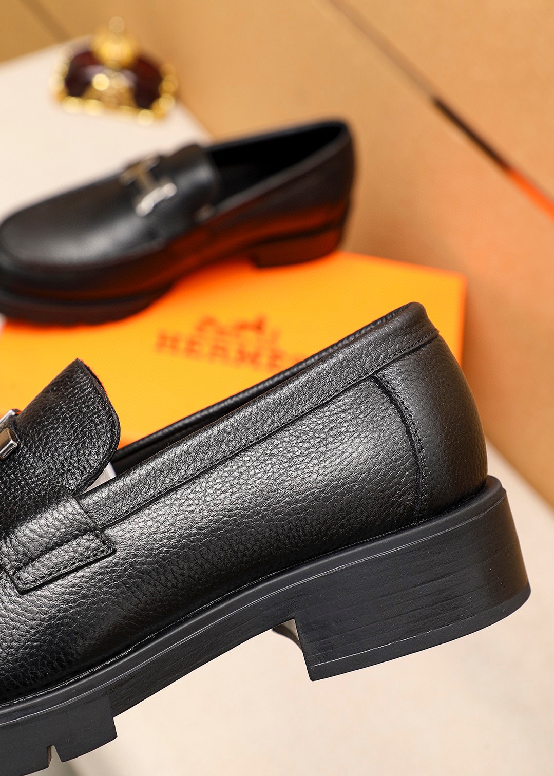 Hermes Men's Black Leather Loafers with Silver Hardware, Size 38-44 7 i1745889722 8368 5