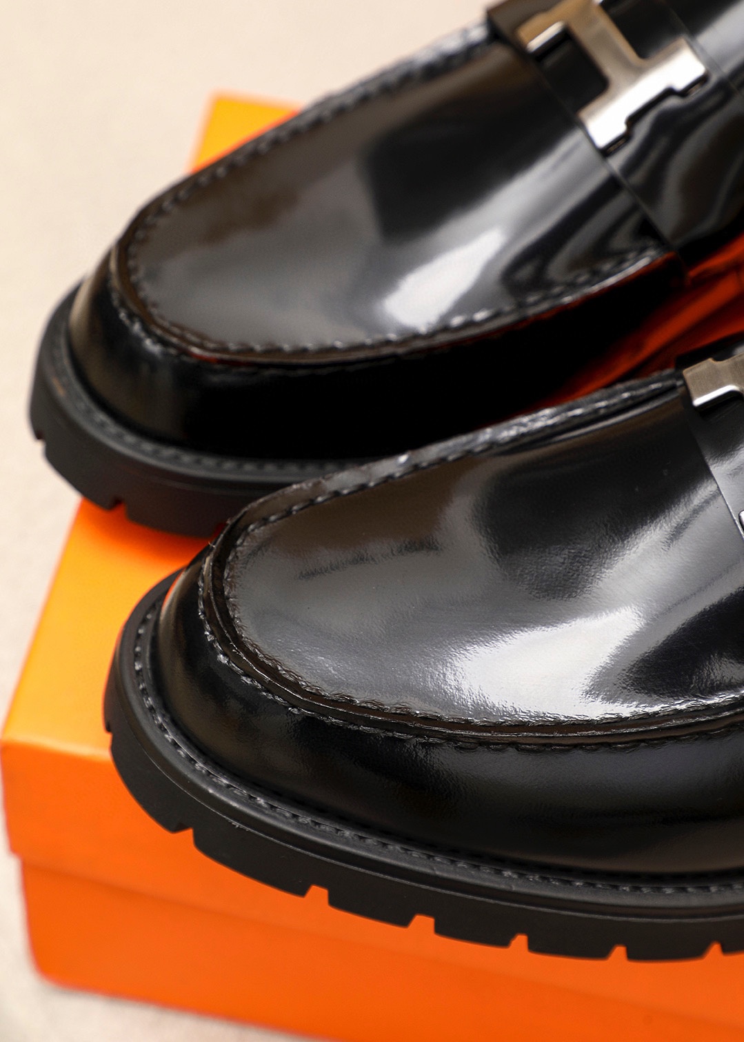 Hermes Men's Black Leather Penny Loafers with Silver-Tone Hardware 8 i1745889782 4030 6