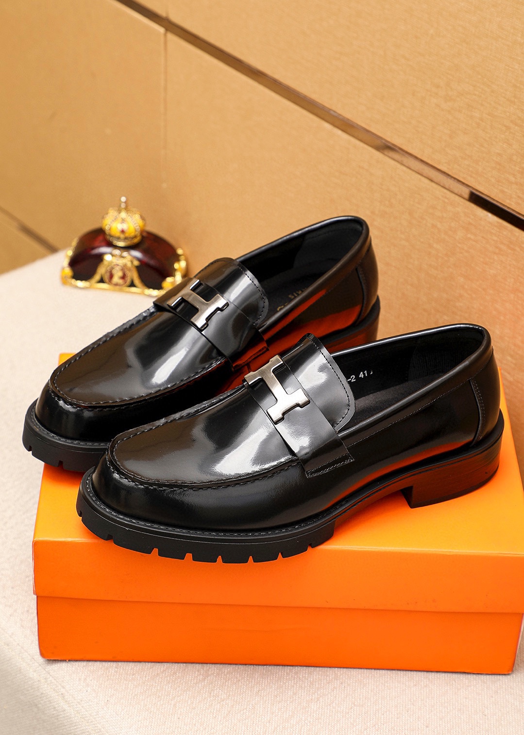 Hermes Men's Black Leather Penny Loafers with Silver-Tone Hardware 3 i1745889782 4603 1