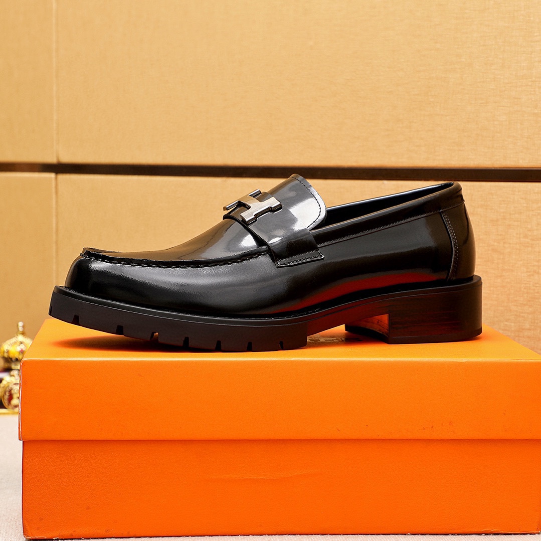 Hermes Men's Black Leather Penny Loafers with Silver-Tone Hardware 5 i1745889782 8346 3