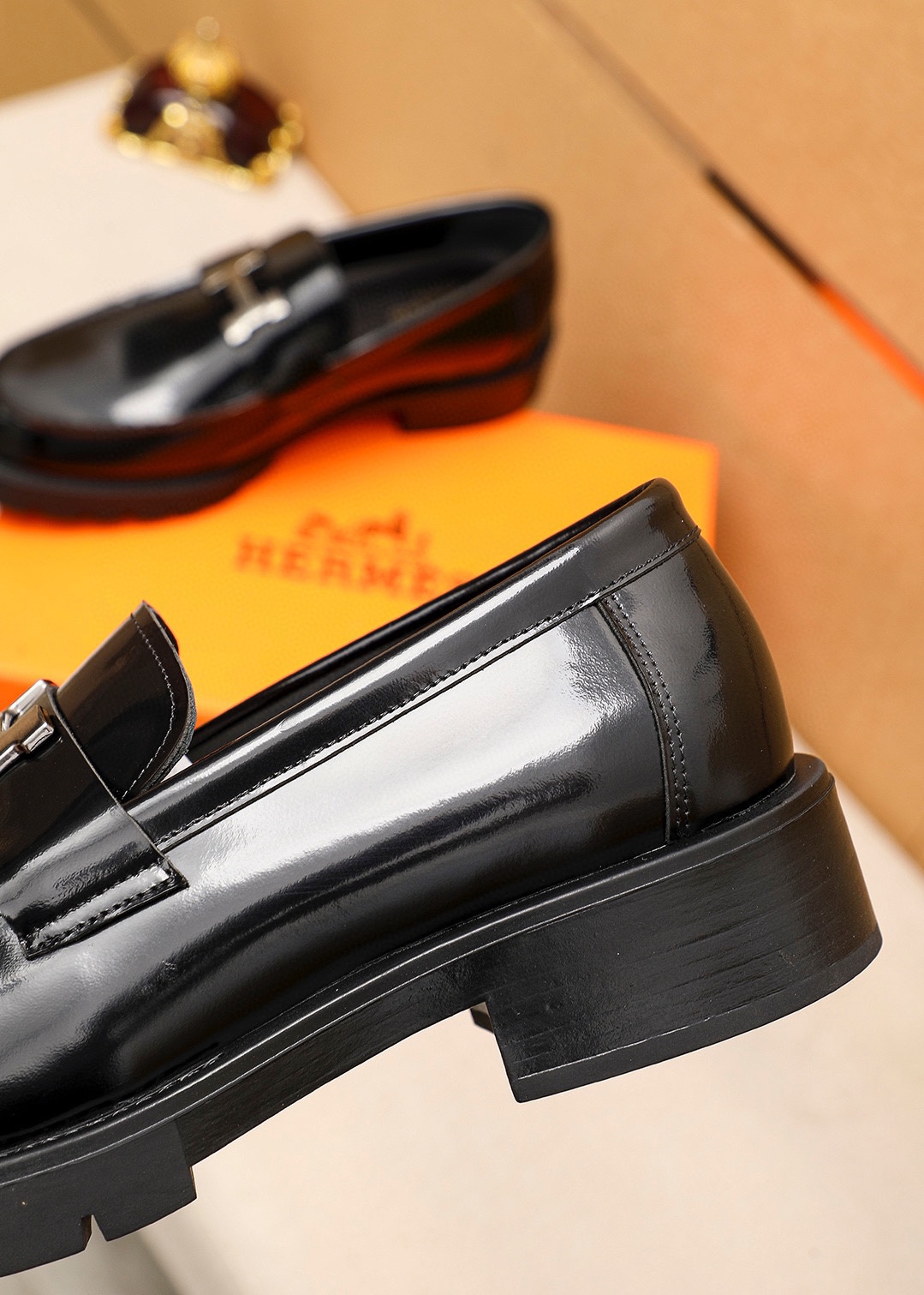 Hermes Men's Black Leather Penny Loafers with Silver-Tone Hardware 7 i1745889782 874 5