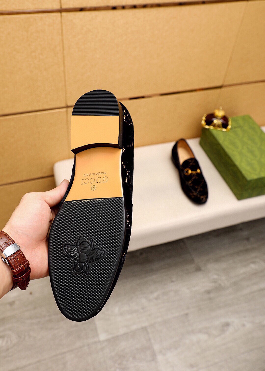 Gucci Men's Black Velvet Loafer with Gold Horsebit Detail, Size 38-44 10 i1745890628 1716 8
