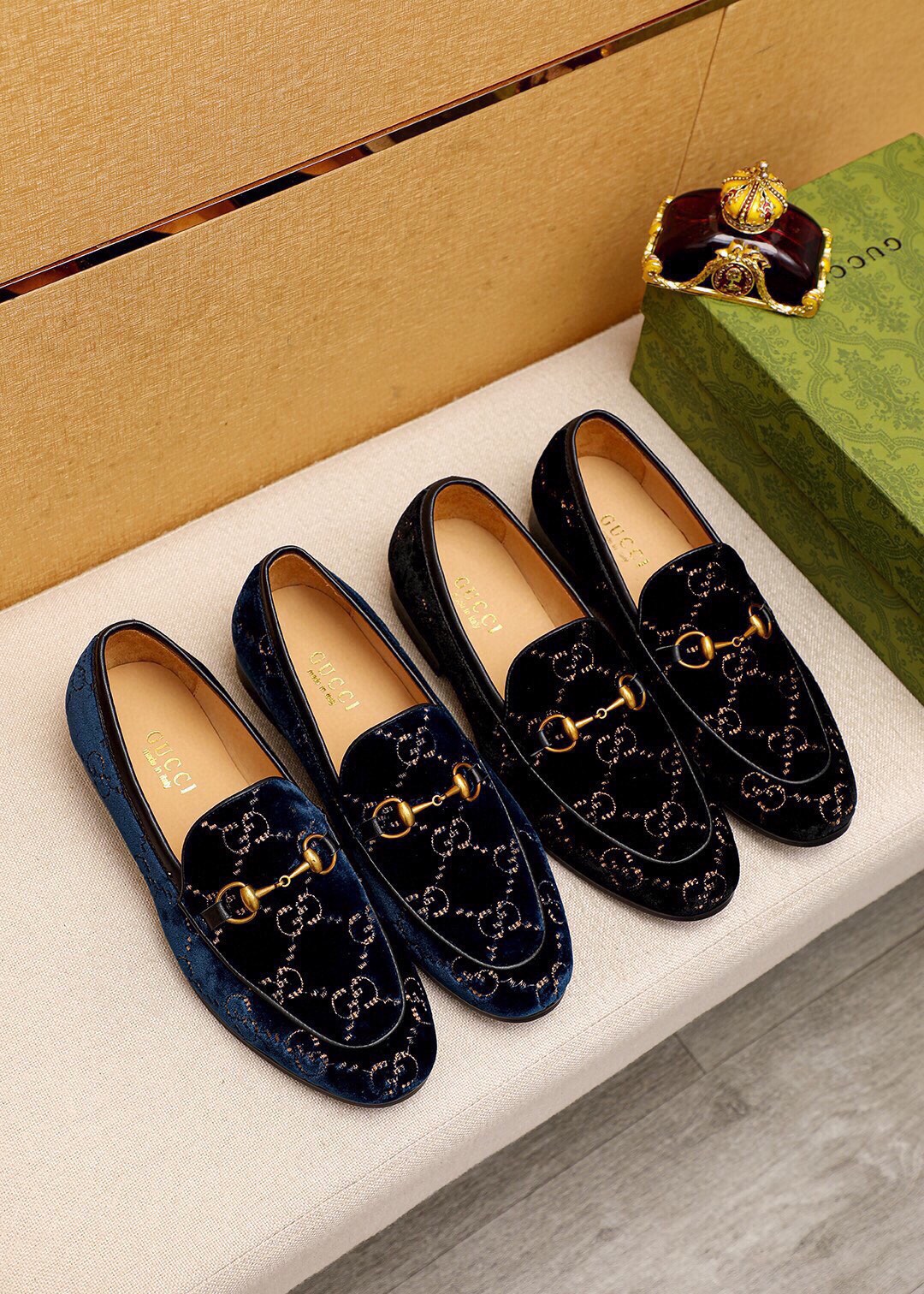 Gucci Men's Black Velvet Loafer with Gold Horsebit Detail, Size 38-44 6 i1745890628 3896 4