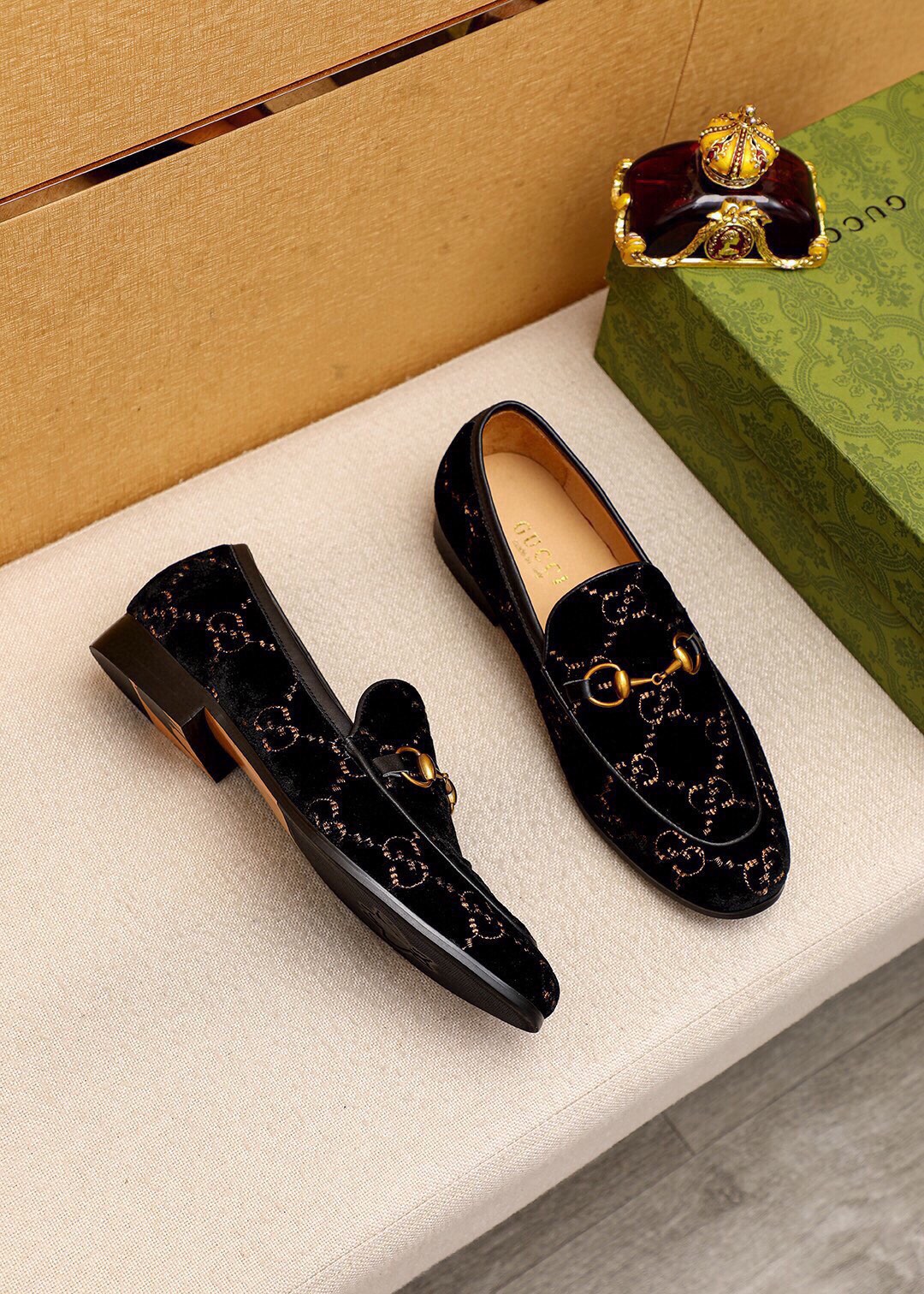 Gucci Men's Black Velvet Loafer with Gold Horsebit Detail, Size 38-44 3 i1745890628 475 1