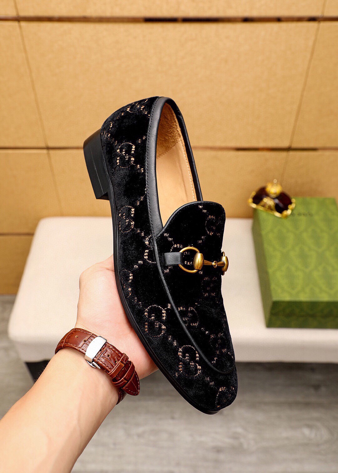 Gucci Men's Black Velvet Loafer with Gold Horsebit Detail, Size 38-44 7 i1745890628 564 5