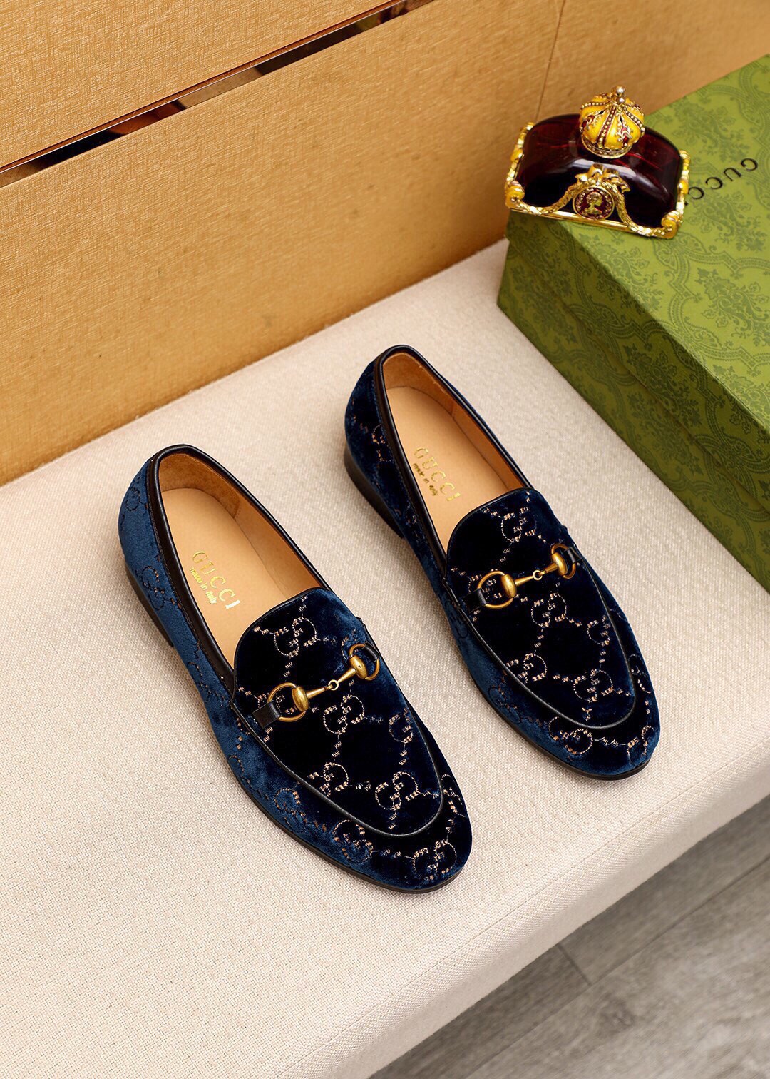 Gucci Men's Blue Velvet Loafers with Gold Horsebit Detail - Sizes 38-44 2 i1745890666 4054 0