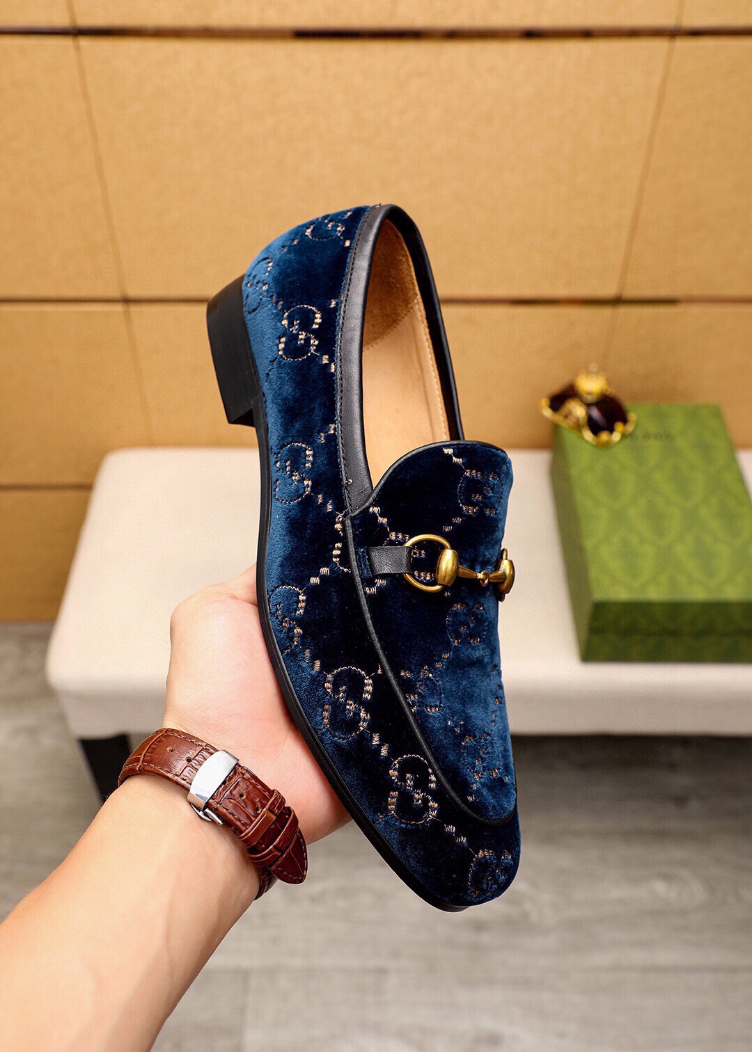 Gucci Men's Blue Velvet Loafers with Gold Horsebit Detail - Sizes 38-44 6 i1745890666 6379 4