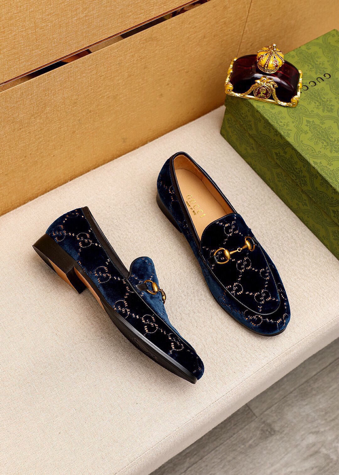 Gucci Men's Blue Velvet Loafers with Gold Horsebit Detail - Sizes 38-44 3 i1745890666 8031 1