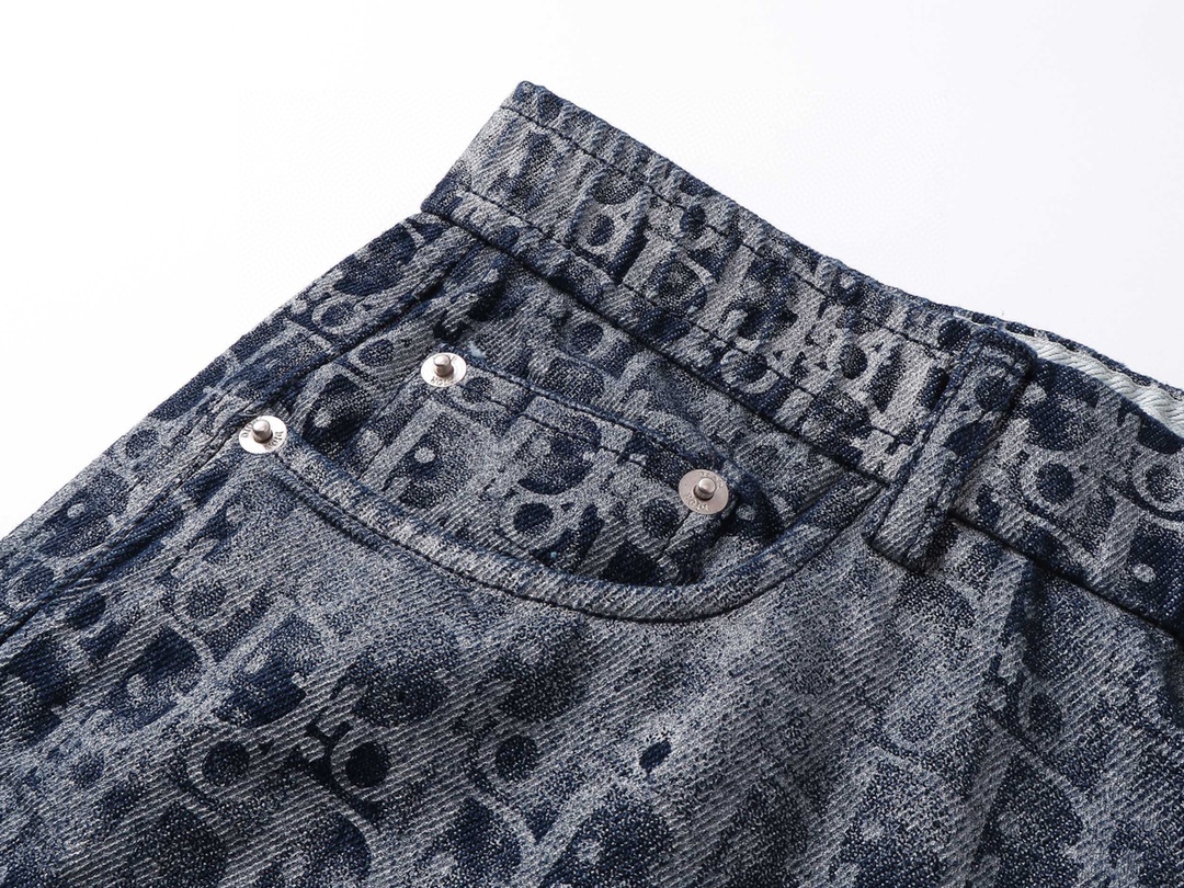 迪奥/Dior 夏季新款 老花字母做旧牛仔短裤 半松紧牛仔裤