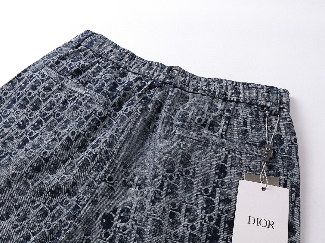 迪奥/Dior 夏季新款 老花字母做旧牛仔短裤 半松紧牛仔裤