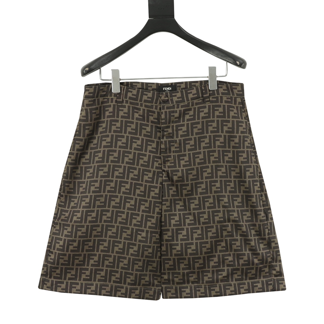 FENDI芬迪 FD pantalones cortos con estampado completo FF, lyocell personalizado, jacquard con letras doble F, mediante mú…