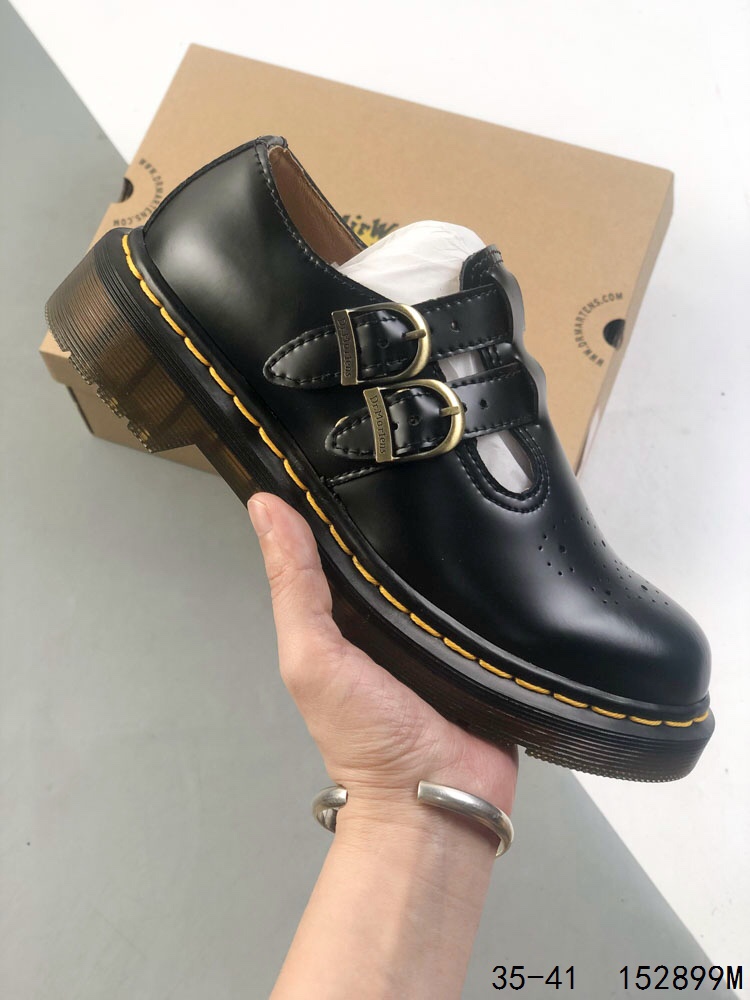 Dr. Martens 1461 Smooth Leather Platform Buckle Strap Shoes for Women