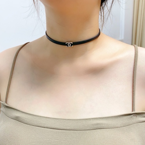 Chanel Double C Leather Choker Necklace - Elegant & Fashionable 1 Chanel Double C Leather Choker Necklace - Elegant & Fashionable