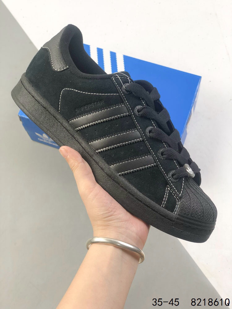 Adidas Superstar Classic Casual Sports Sneakers - Black Suede Shell Toe